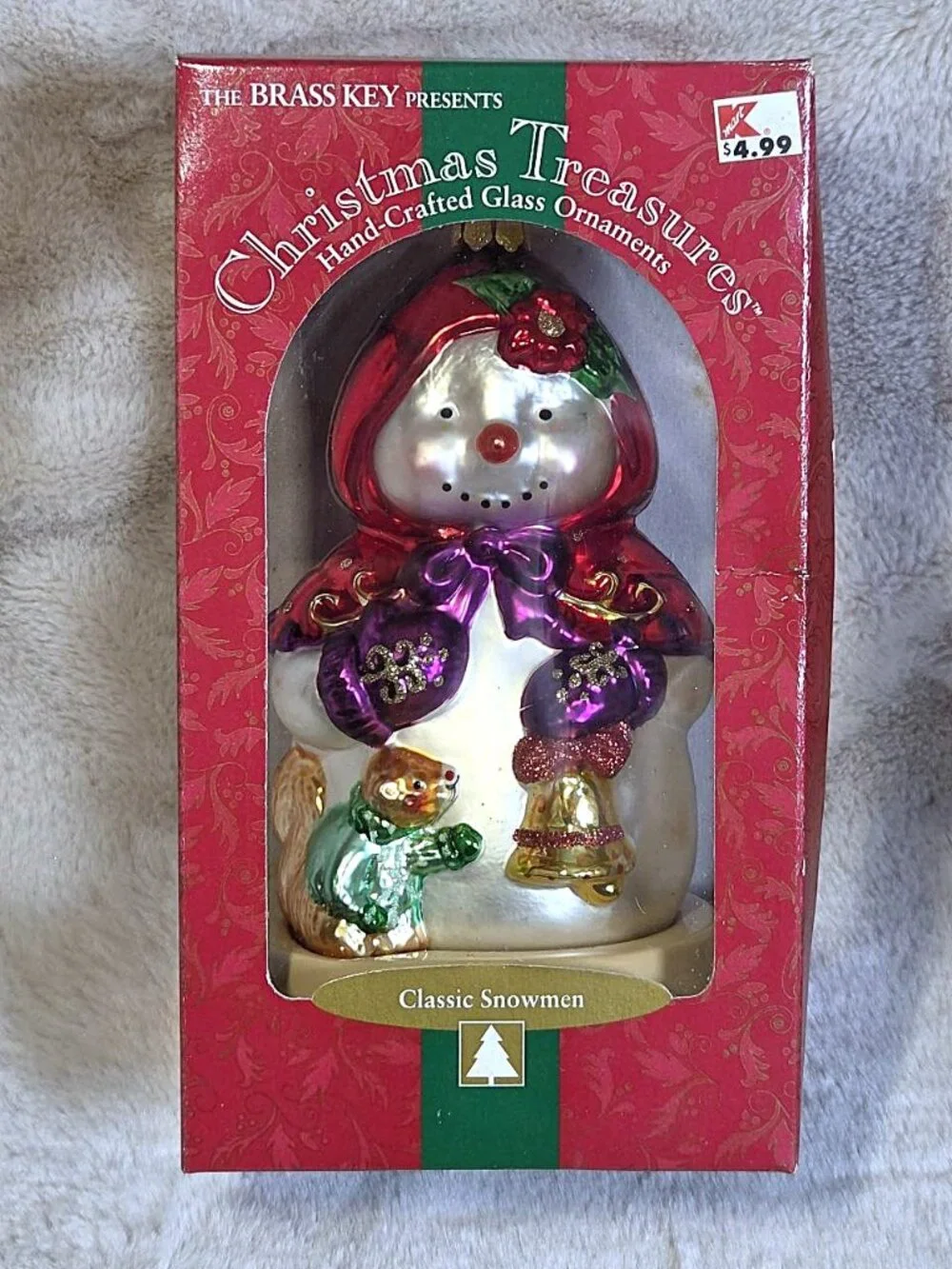 VTG Brass Key Christmas Treasures Classic Snowman Caped Snowman Ornament MIB